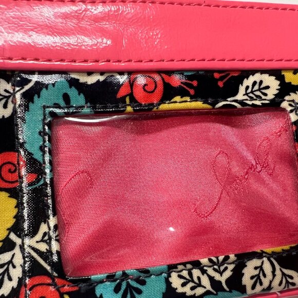 Vera Bradley Zipper Coin Purse Wristlet Wallet ID Holder Hot Pink Leaf Pattern - Picture 3 of 6
